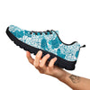 Lotus Blue And White Flower Print Pattern Black Sneaker-grizzshop