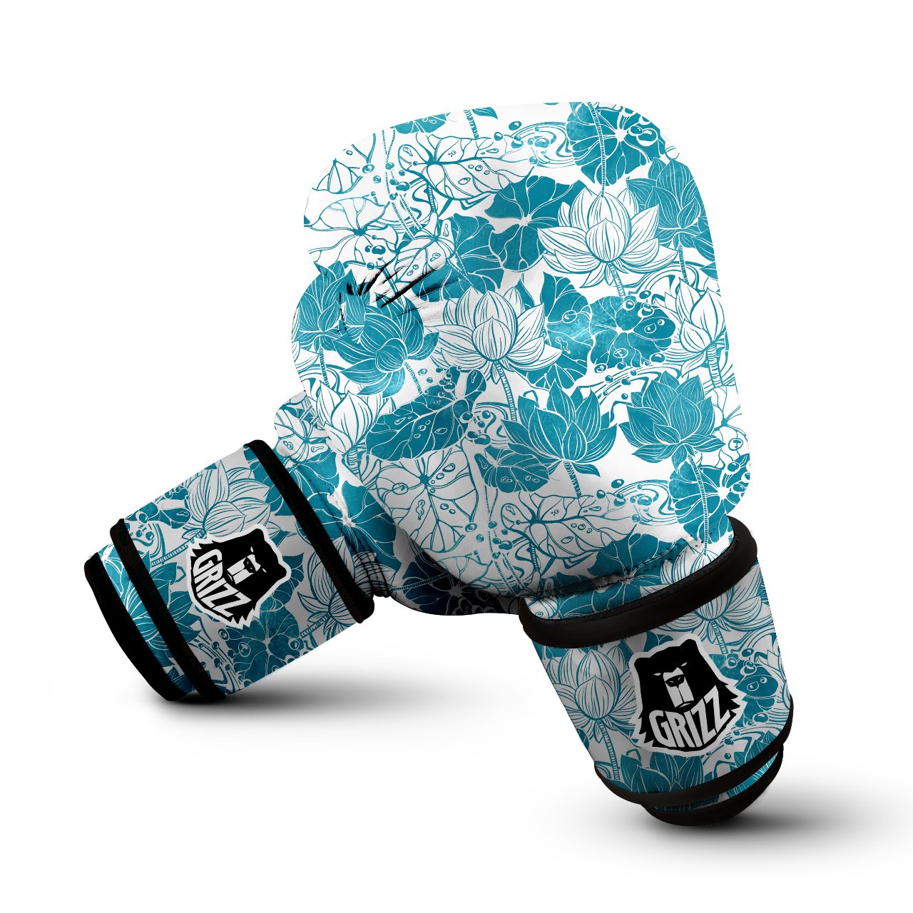 Lotus Blue And White Flower Print Pattern Boxing Gloves-grizzshop