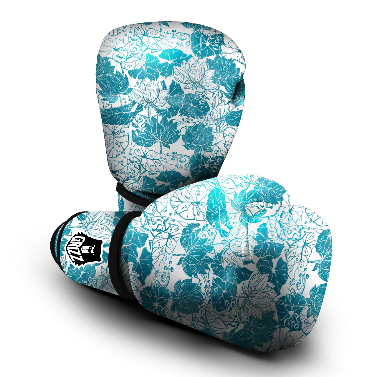 Lotus Blue And White Flower Print Pattern Boxing Gloves-grizzshop