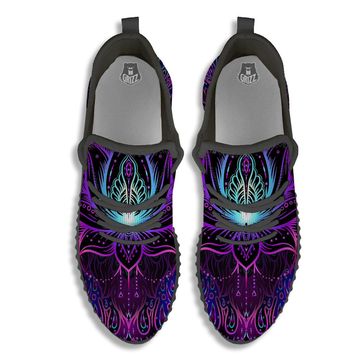 Lotus Boho Spiritual Print Black Walking Shoes-grizzshop