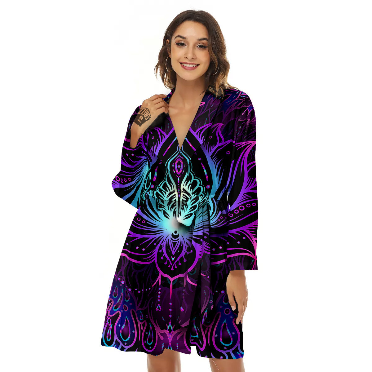 Lotus Boho Spiritual Print Women's Robe-grizzshop