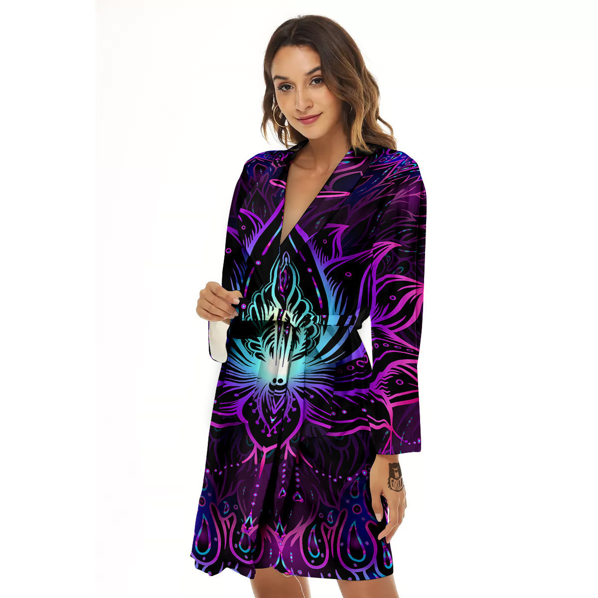 Lotus Boho Spiritual Print Women's Robe-grizzshop