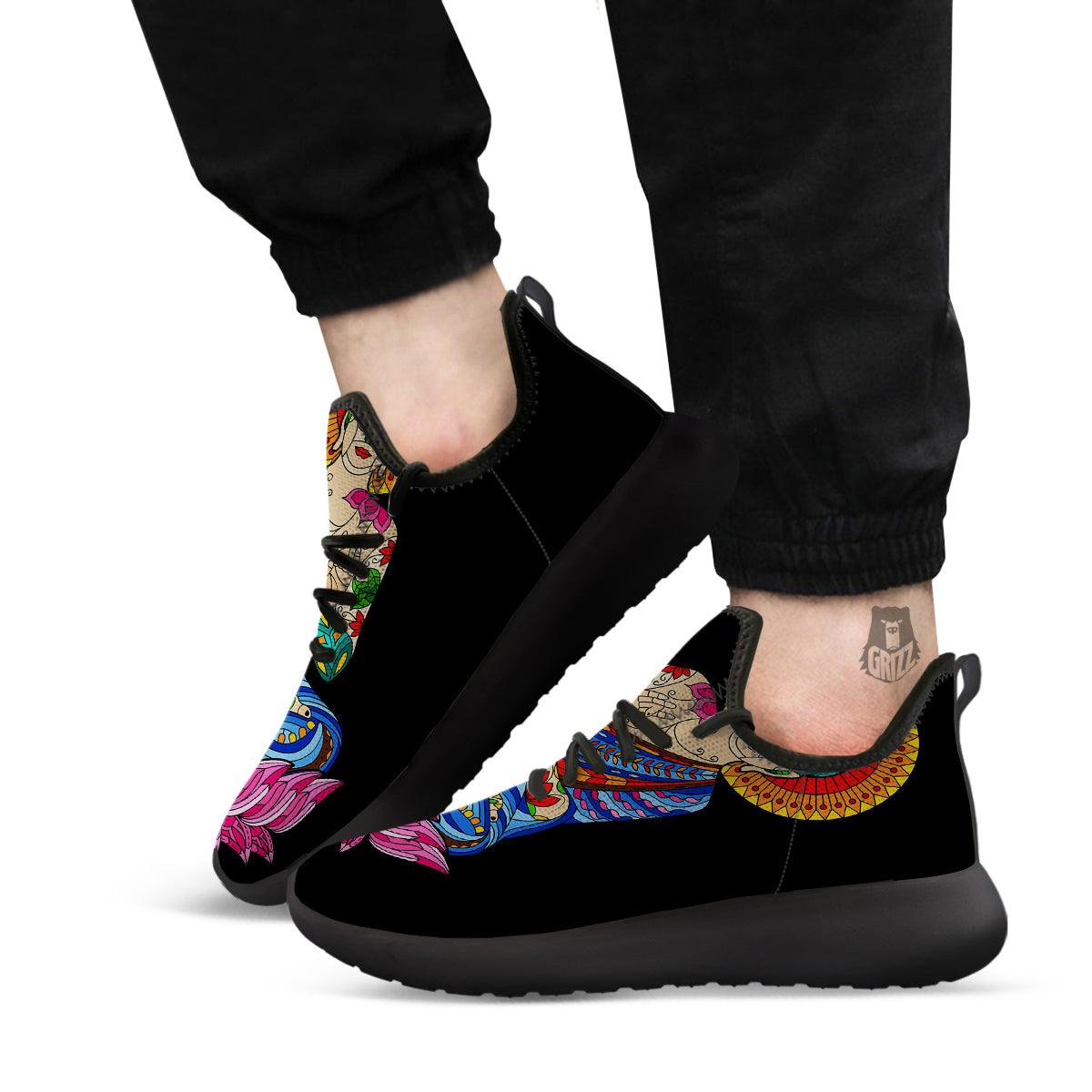 Lotus Buddha Colorful Print Black Athletic Shoes-grizzshop