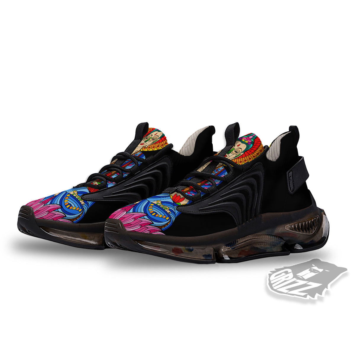 Lotus Buddha Colorful Print Black Gym Shoes-grizzshop