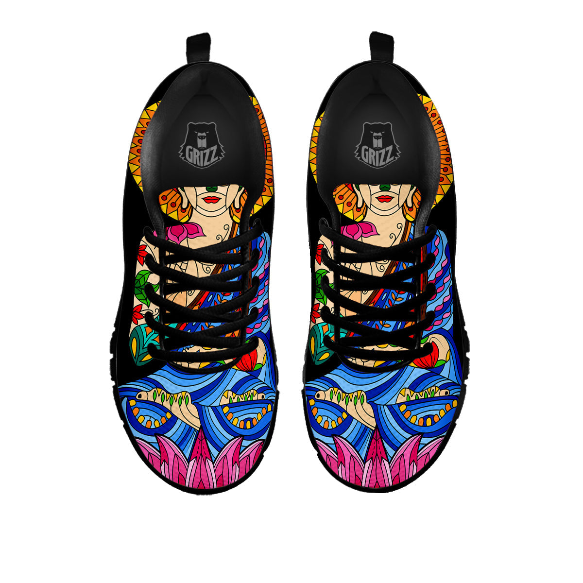 Lotus Buddha Colorful Print Black Sneaker-grizzshop