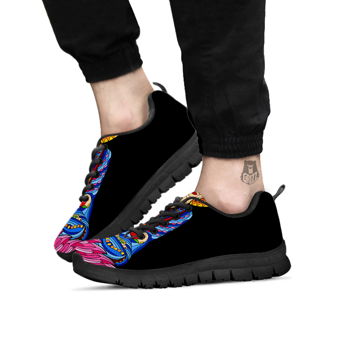 Lotus Buddha Colorful Print Black Sneaker-grizzshop