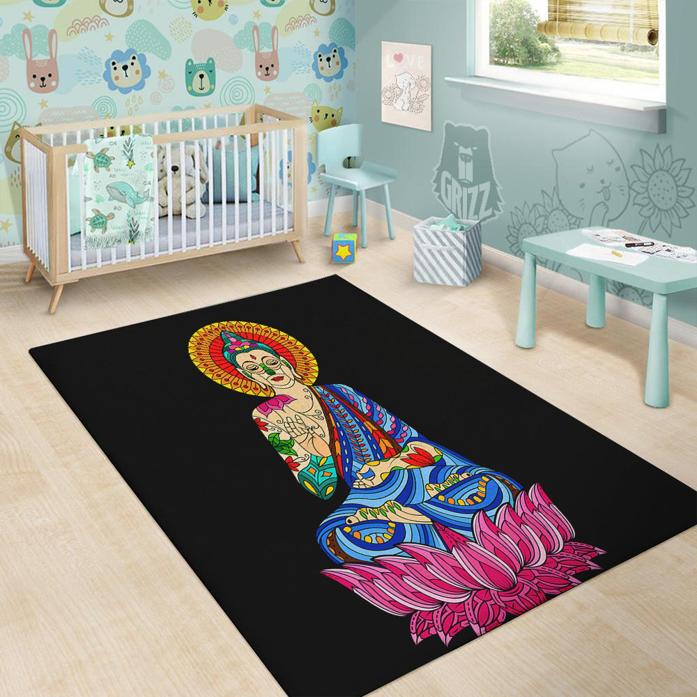 Lotus Buddha Colorful Print Floor Mat-grizzshop