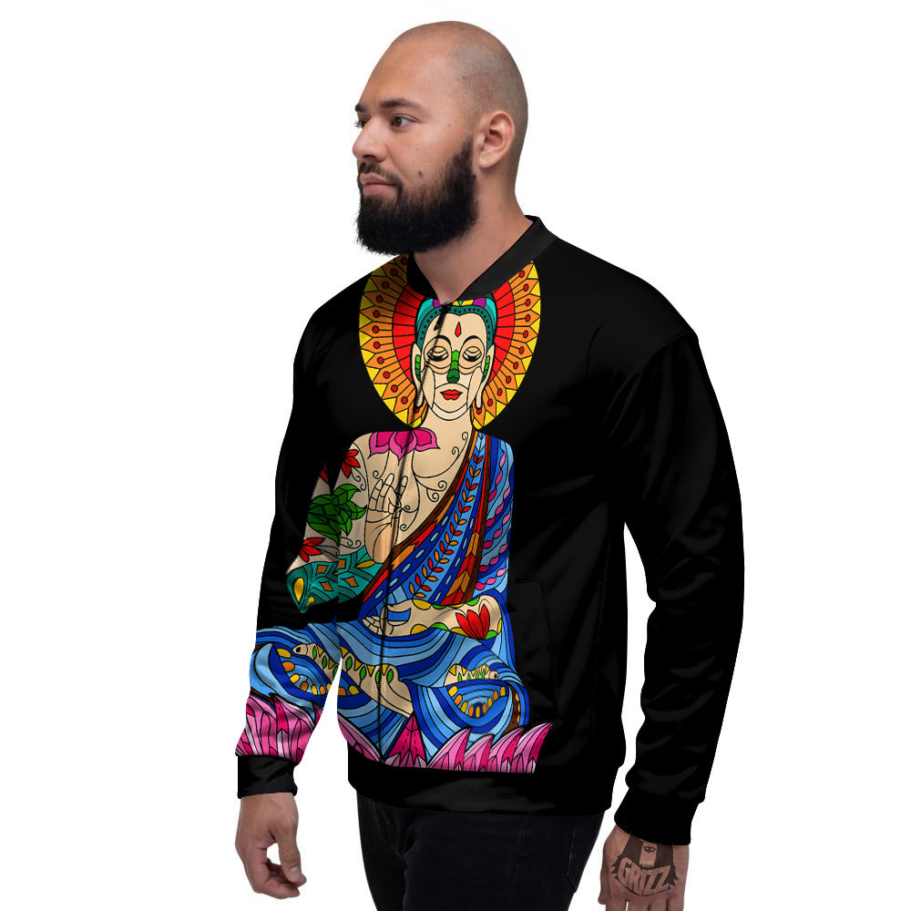 Lotus Buddha Colorful Print Men's Bomber Jacket-grizzshop