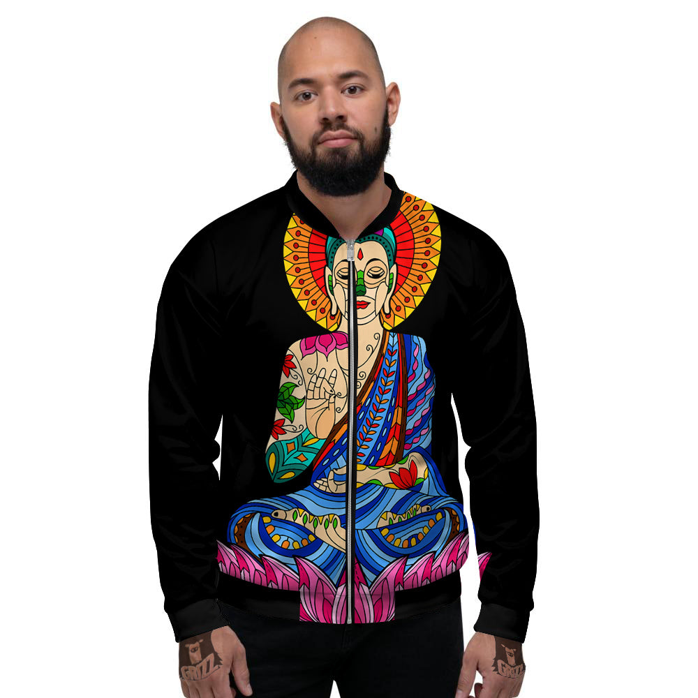 Lotus Buddha Colorful Print Men's Bomber Jacket-grizzshop