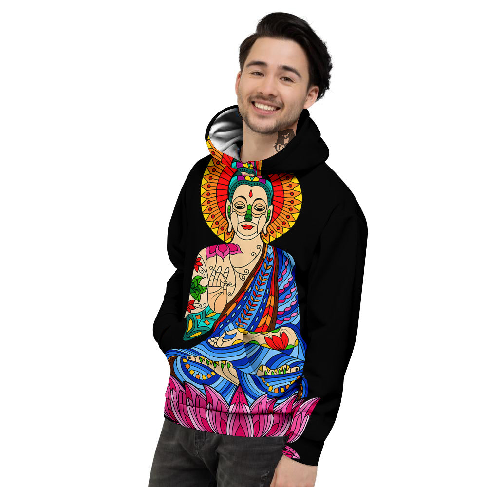 Lotus Buddha Colorful Print Men's Hoodie-grizzshop