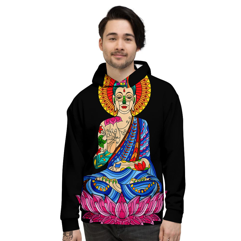 Lotus Buddha Colorful Print Men's Hoodie-grizzshop