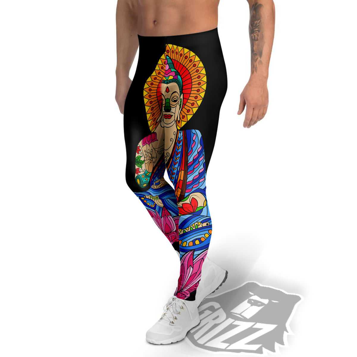 Lotus Buddha Colorful Print Men's Leggings-grizzshop