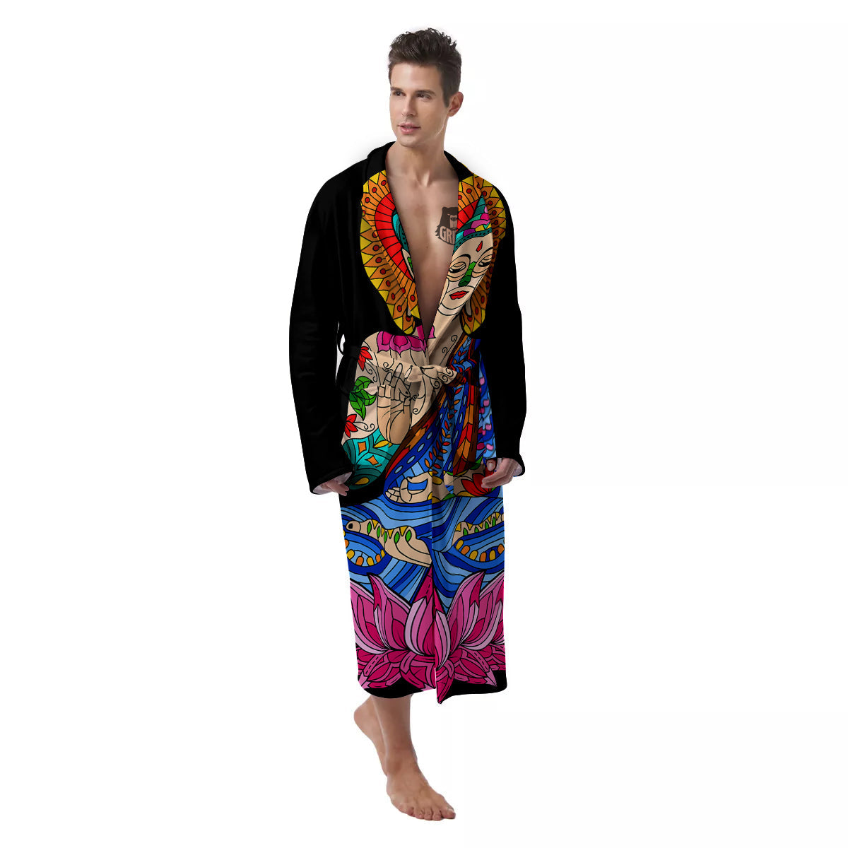 Lotus Buddha Colorful Print Men's Robe-grizzshop