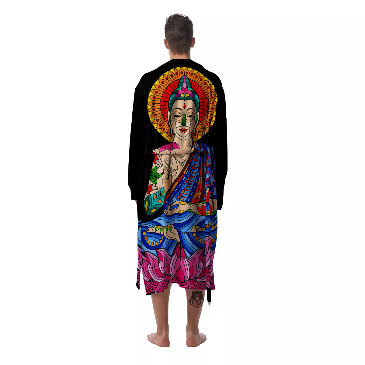 Lotus Buddha Colorful Print Men's Robe-grizzshop