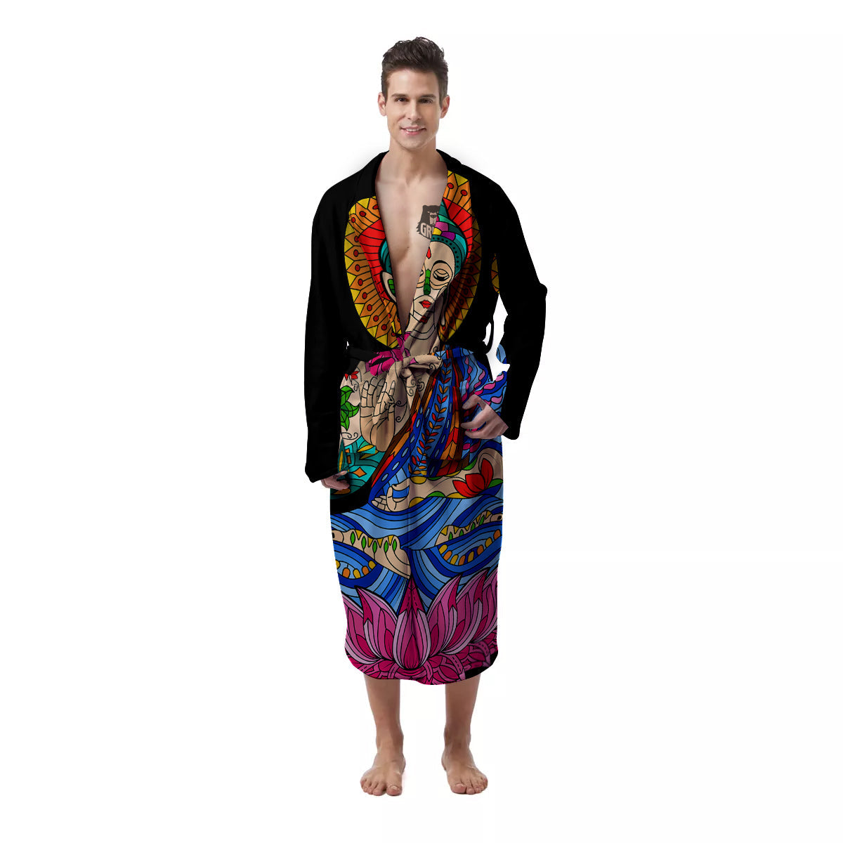 Lotus Buddha Colorful Print Men's Robe-grizzshop