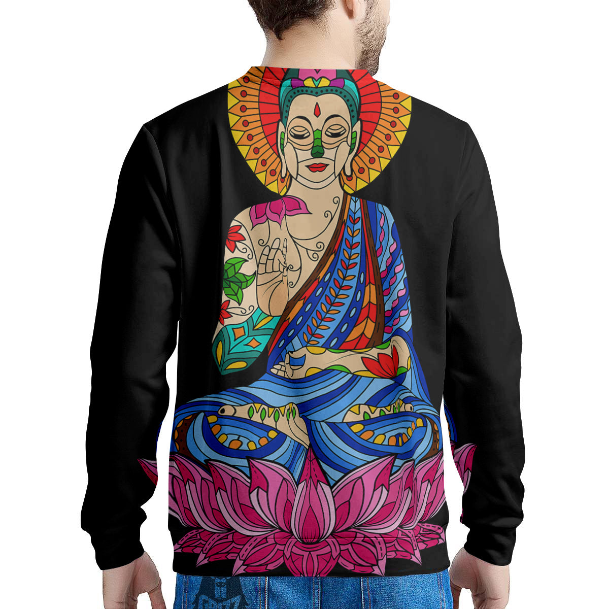 Lotus Buddha Colorful Print Men's Sweatshirt-grizzshop