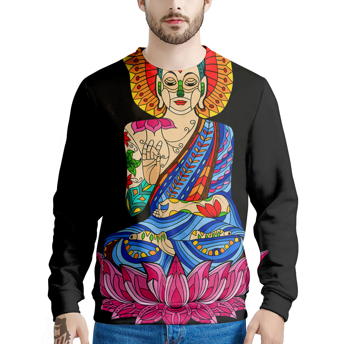 Lotus Buddha Colorful Print Men's Sweatshirt-grizzshop