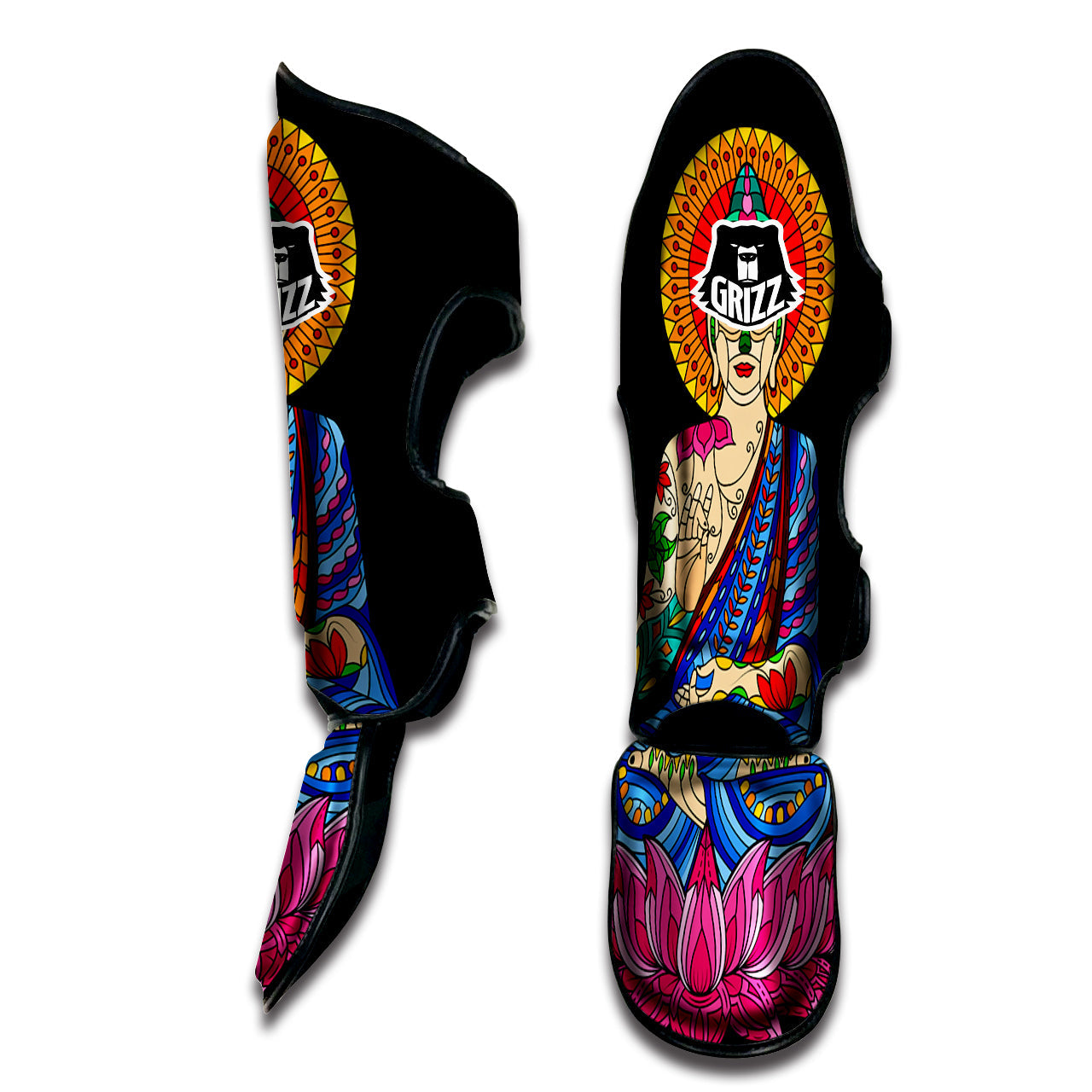 Lotus Buddha Colorful Print Muay Thai Shin Guards-grizzshop