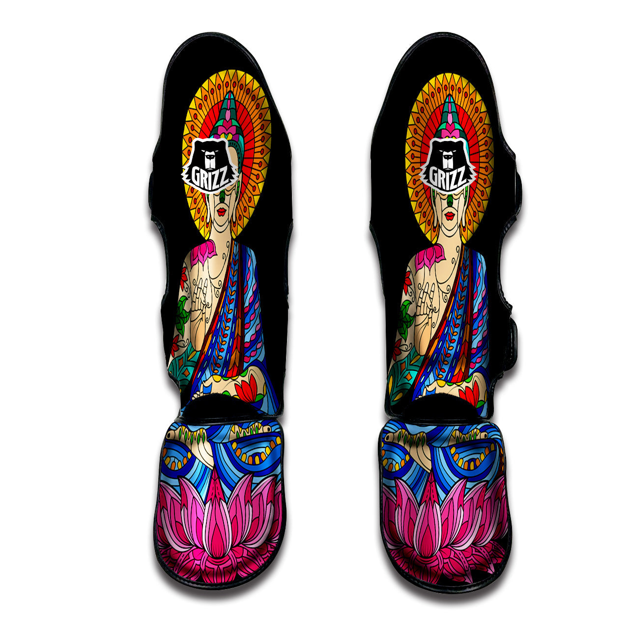 Lotus Buddha Colorful Print Muay Thai Shin Guards-grizzshop