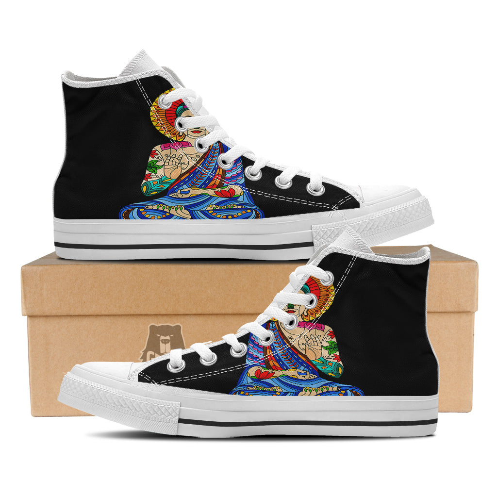Lotus Buddha Colorful Print White High Top Shoes-grizzshop