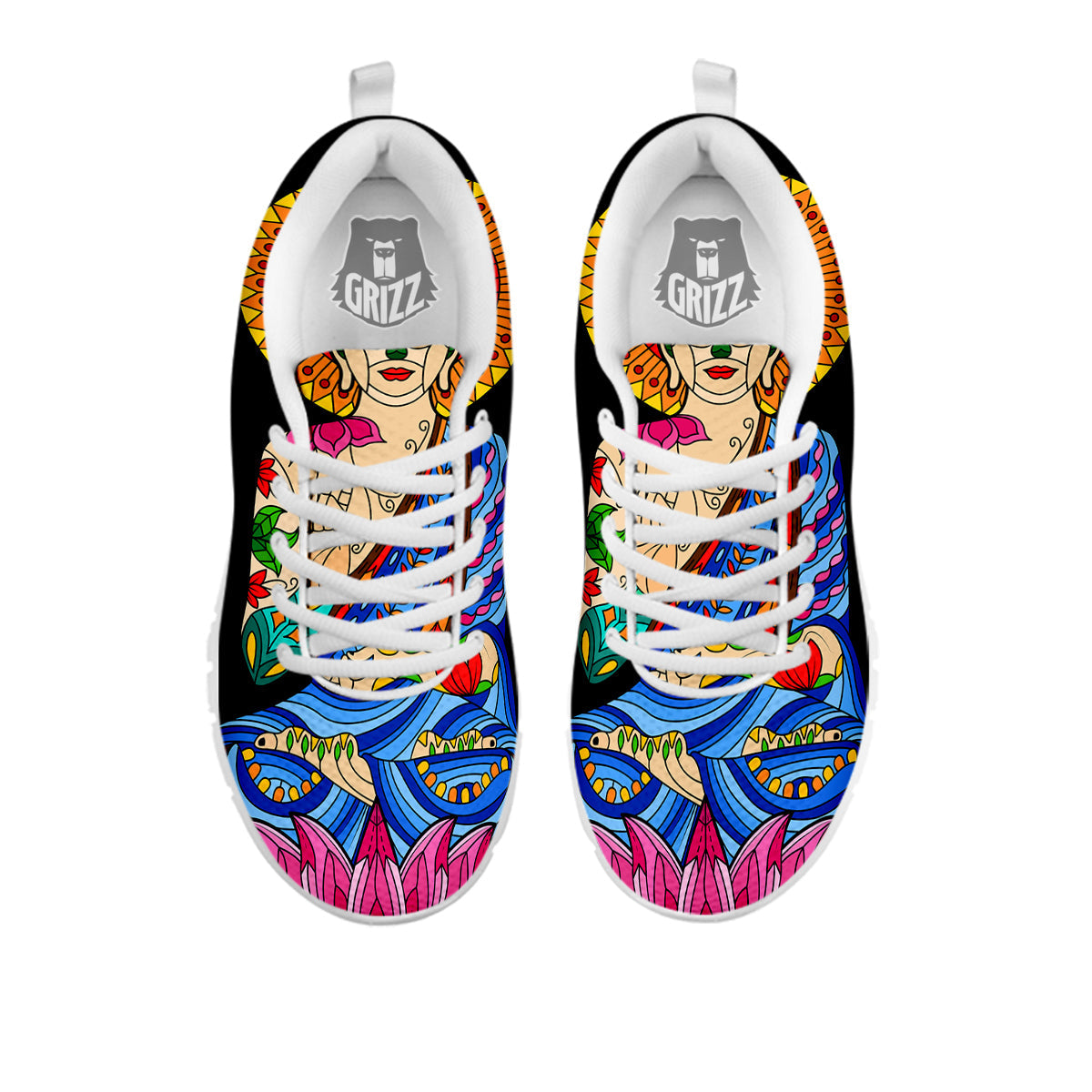 Lotus Buddha Colorful Print White Sneaker-grizzshop