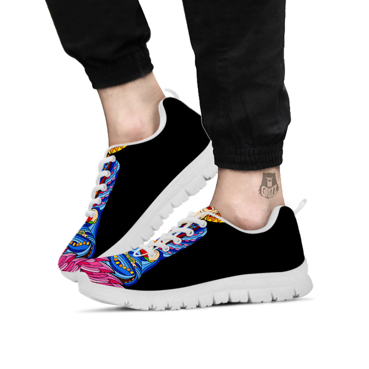 Lotus Buddha Colorful Print White Sneaker-grizzshop