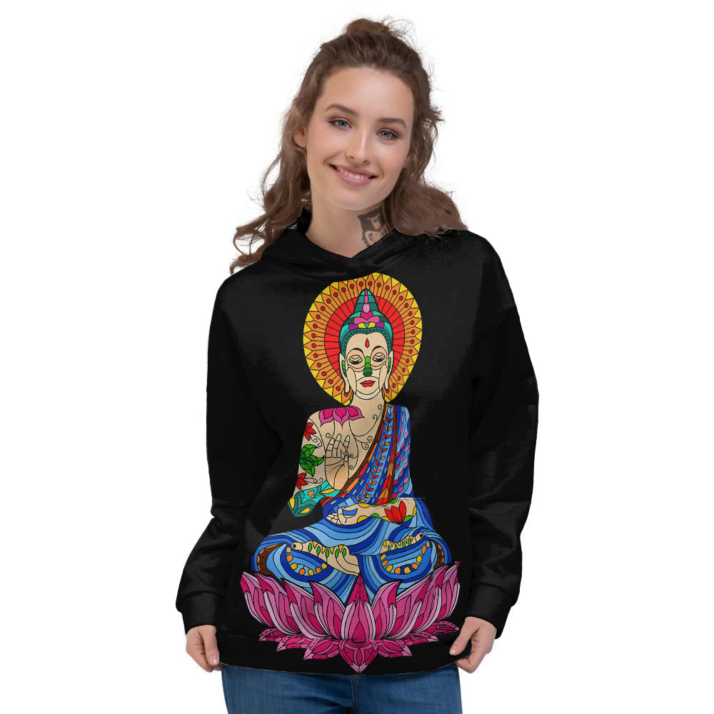 Lotus Buddha Colorful Print Women's Hoodie-grizzshop