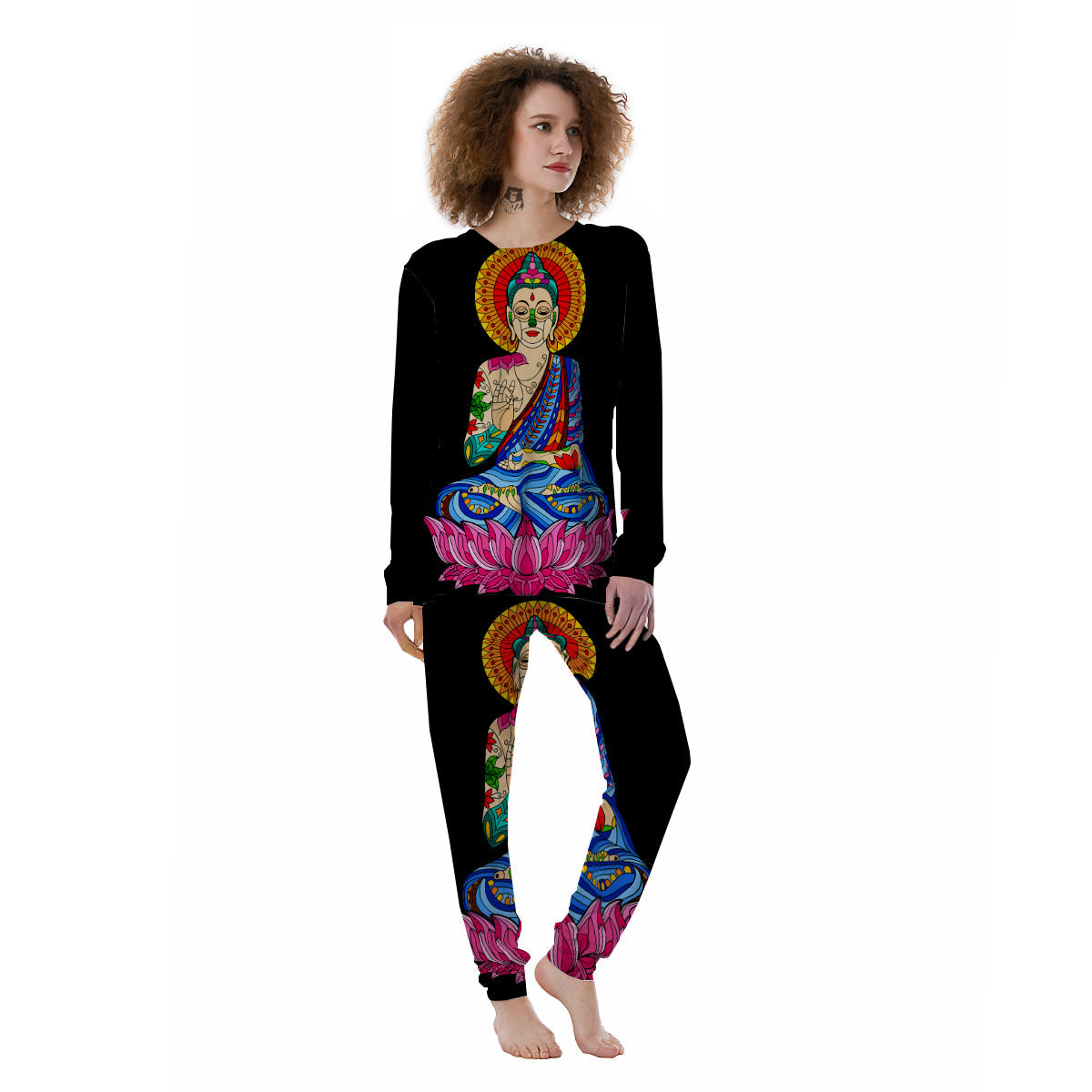 Lotus Buddha Colorful Print Women's Pajamas-grizzshop