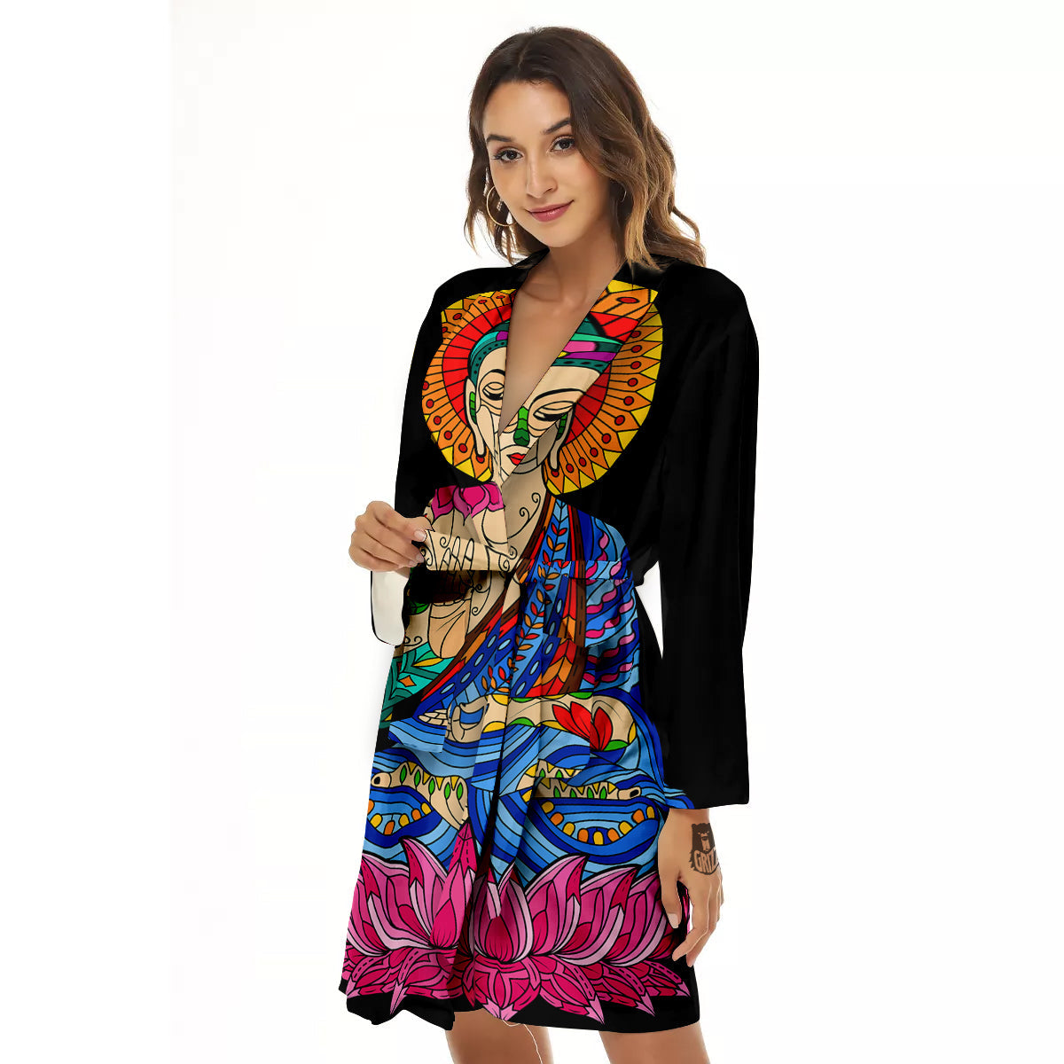 Lotus Buddha Colorful Print Women's Robe-grizzshop
