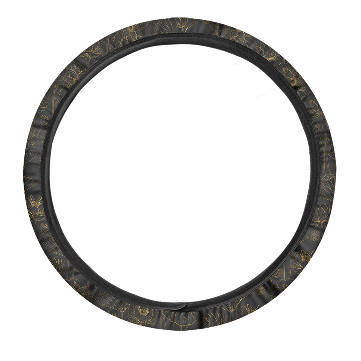 Lotus Gold And Black Print Pattern Car Steering Wheel Cover-grizzshop