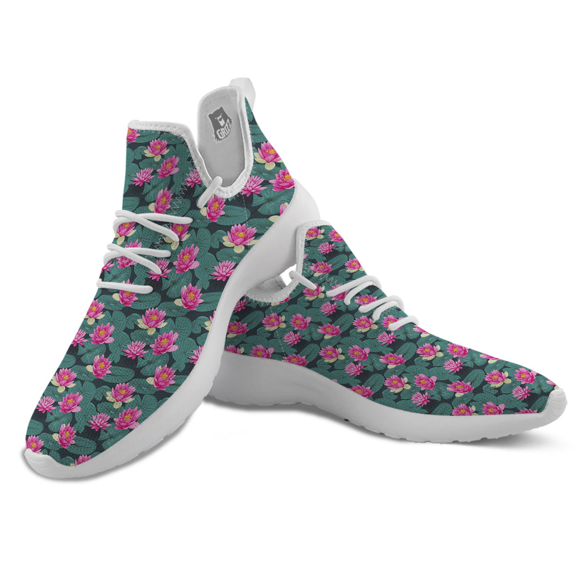 Lotus Hot Pink Print Pattern White Athletic Shoes-grizzshop