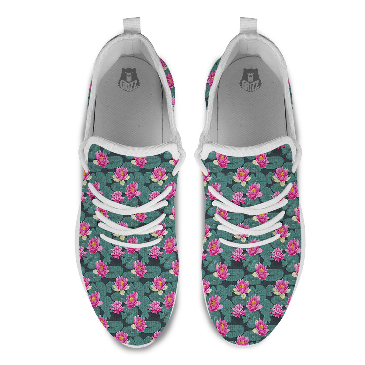 Lotus Hot Pink Print Pattern White Athletic Shoes-grizzshop