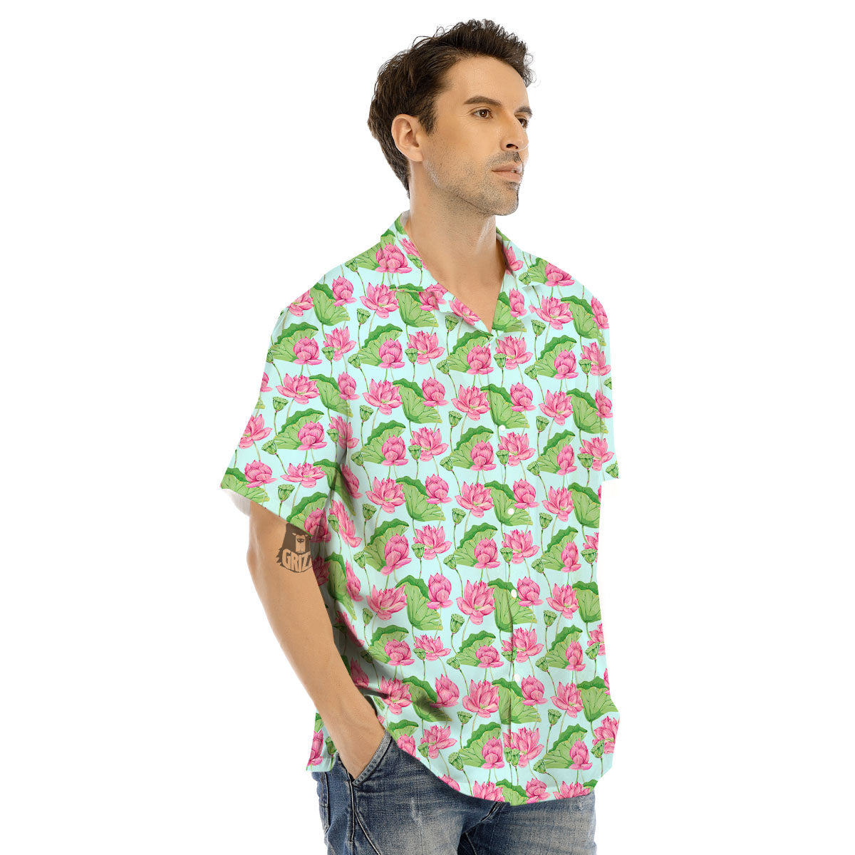 Lotus Leaf And Flower On The Water Print Pattern Men's Hawaiian Shirt-grizzshop
