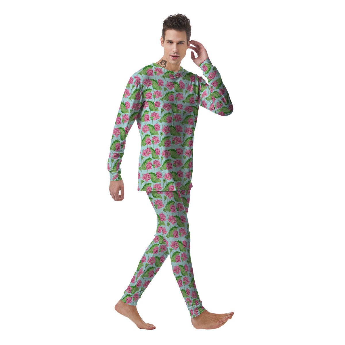 Lotus Leaf And Flower On The Water Print Pattern Men's Pajamas-grizzshop