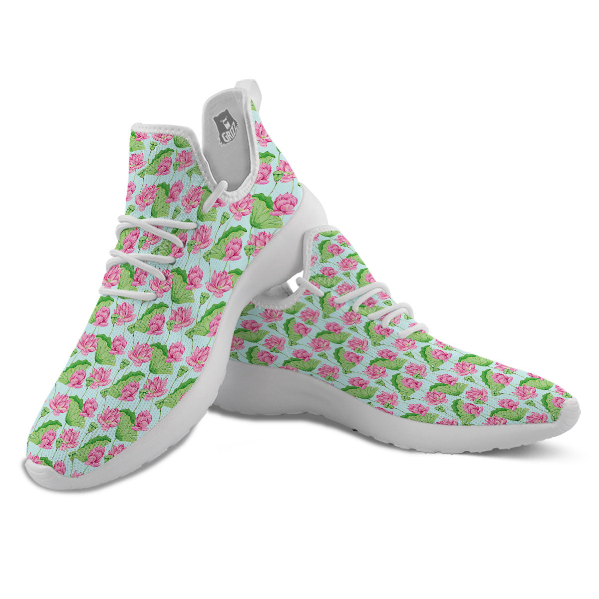 Lotus Leaf And Flower On The Water Print Pattern White Athletic Shoes-grizzshop