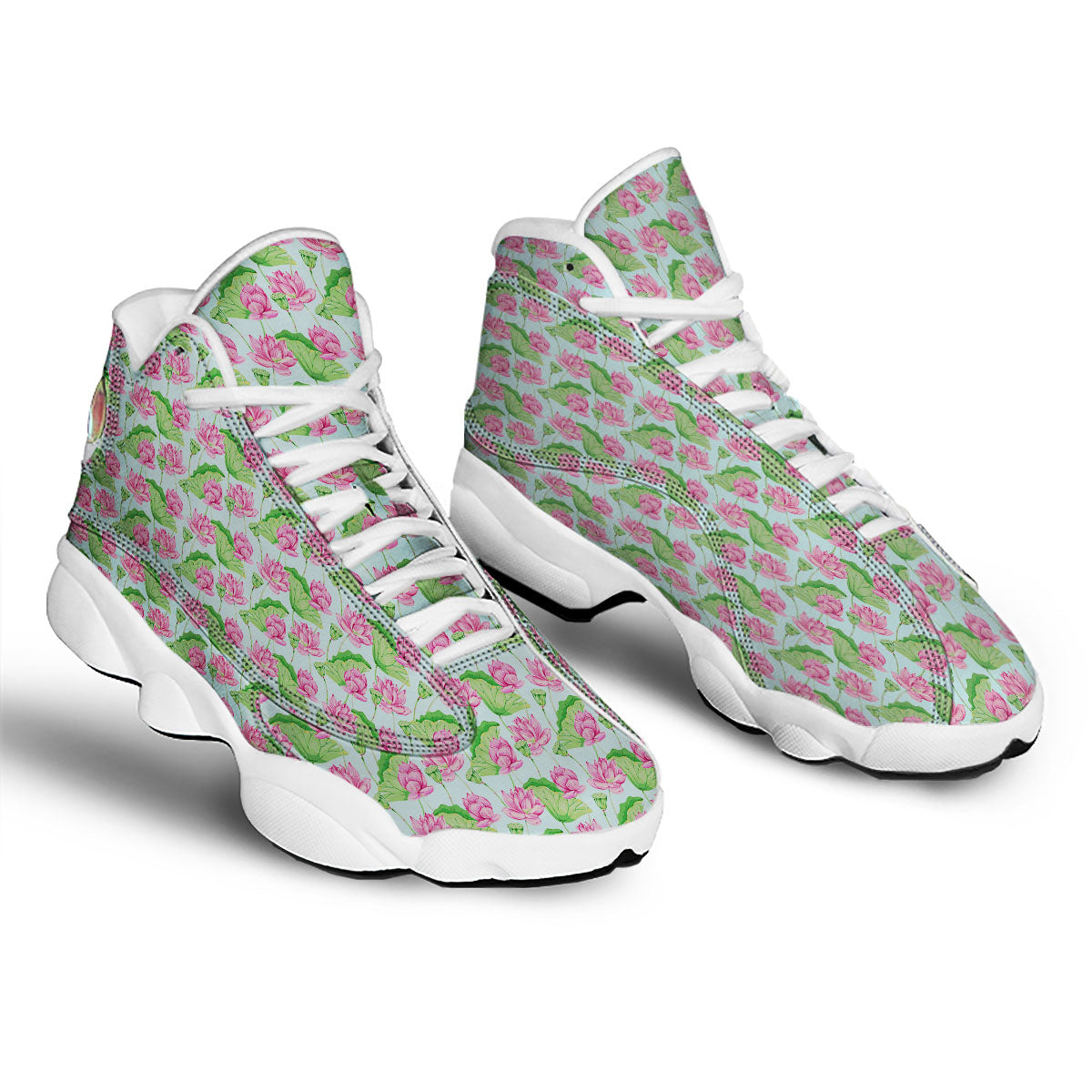 Lotus Leaf And Flower On The Water Print Pattern White Basketball Shoes-grizzshop
