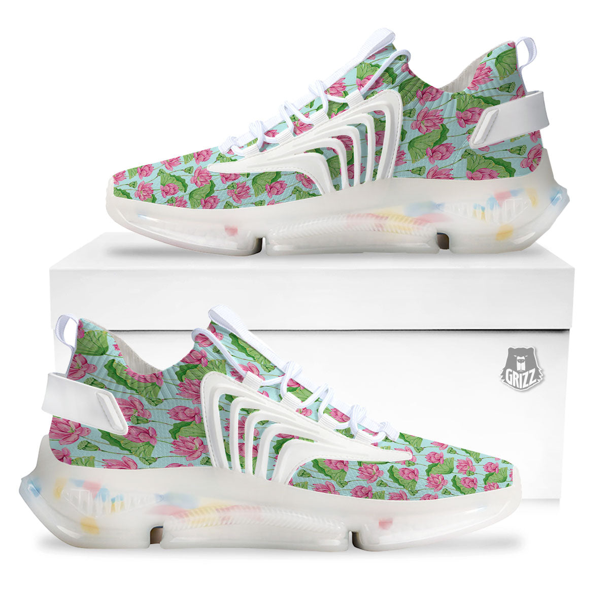 Lotus Leaf And Flower On The Water Print Pattern White Gym Shoes-grizzshop
