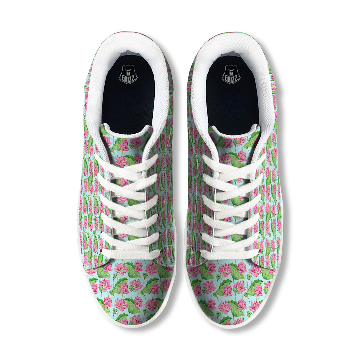 Lotus Leaf And Flower On The Water Print Pattern White Low Top Sneakers-grizzshop