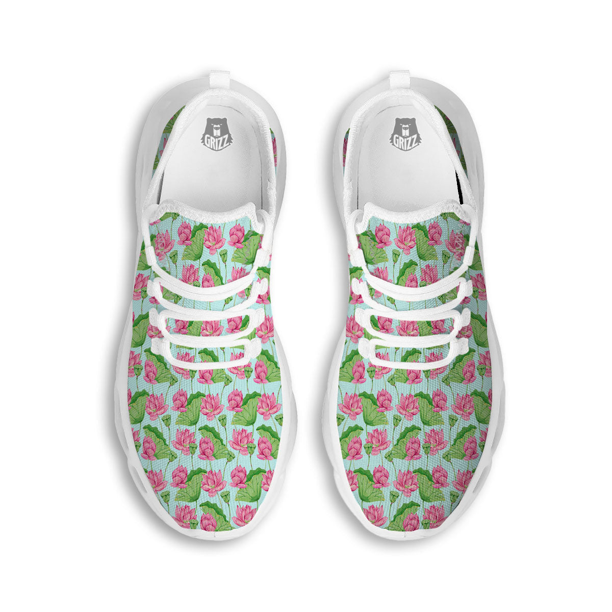 Lotus Leaf And Flower On The Water Print Pattern White Running Shoes-grizzshop
