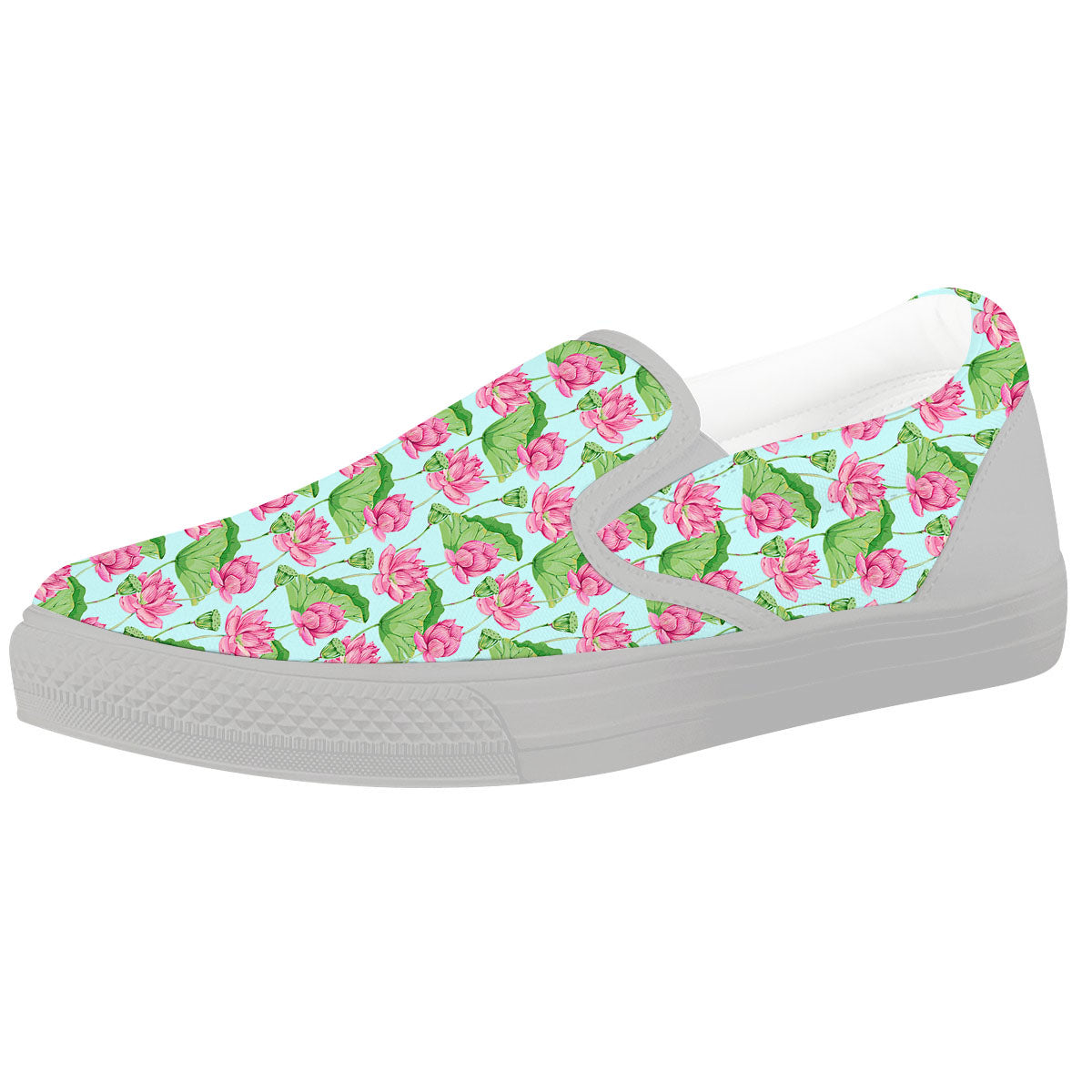 Lotus Leaf And Flower On The Water Print Pattern White Slip On Shoes-grizzshop