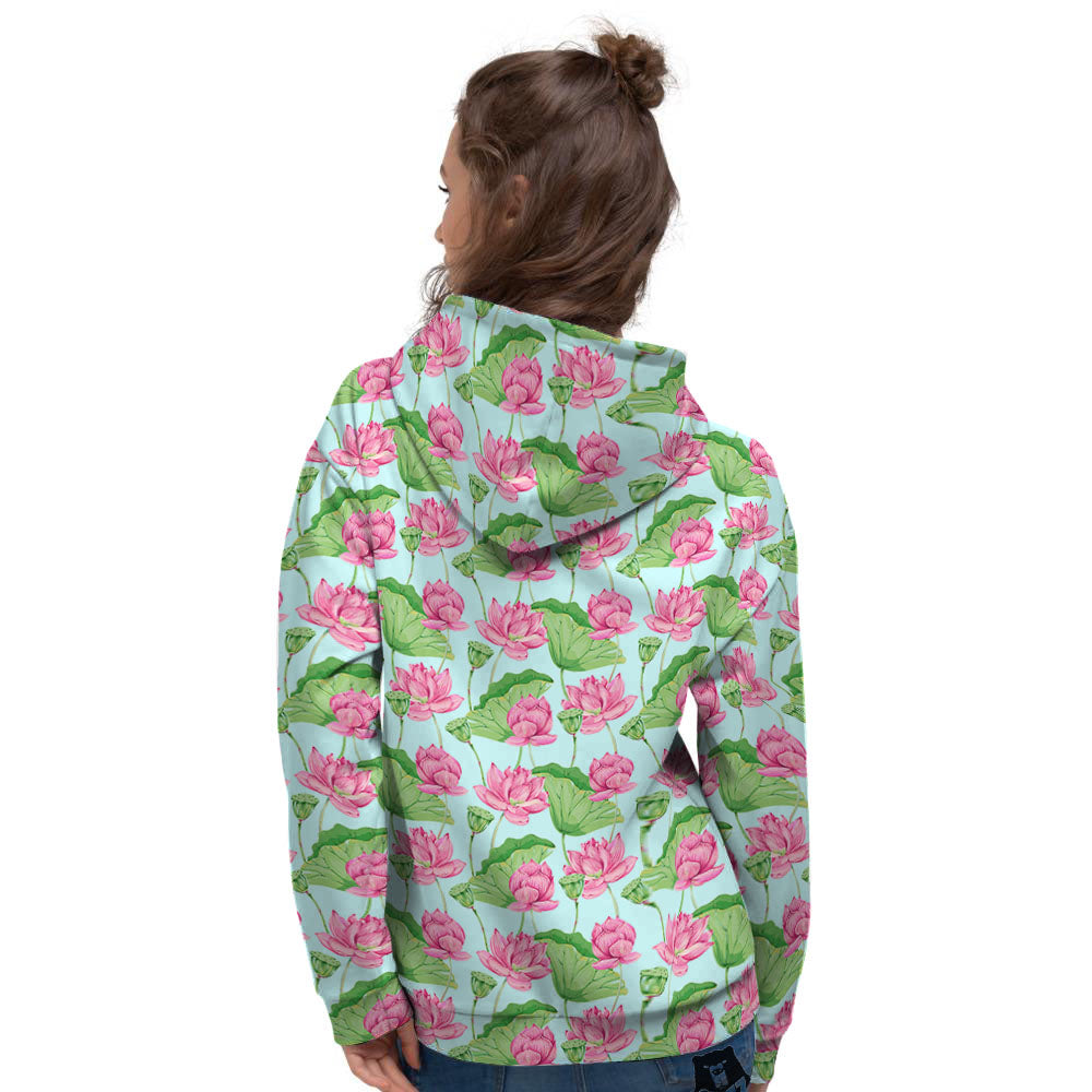 Lotus Leaf And Flower On The Water Print Pattern Women's Hoodie-grizzshop