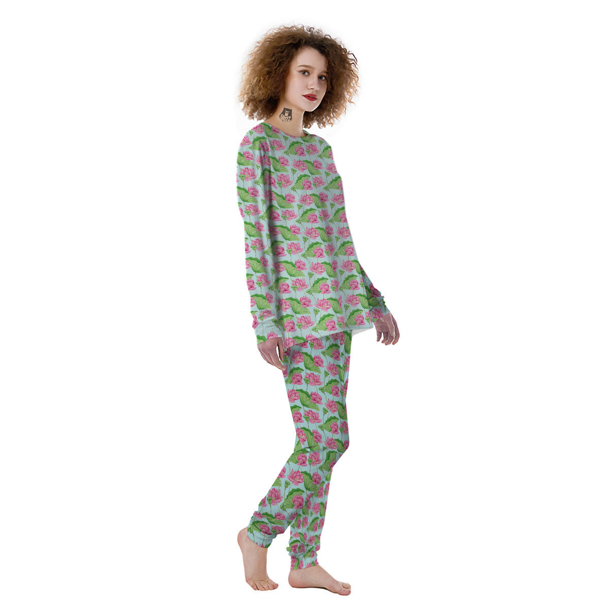 Lotus Leaf And Flower On The Water Print Pattern Women's Pajamas-grizzshop