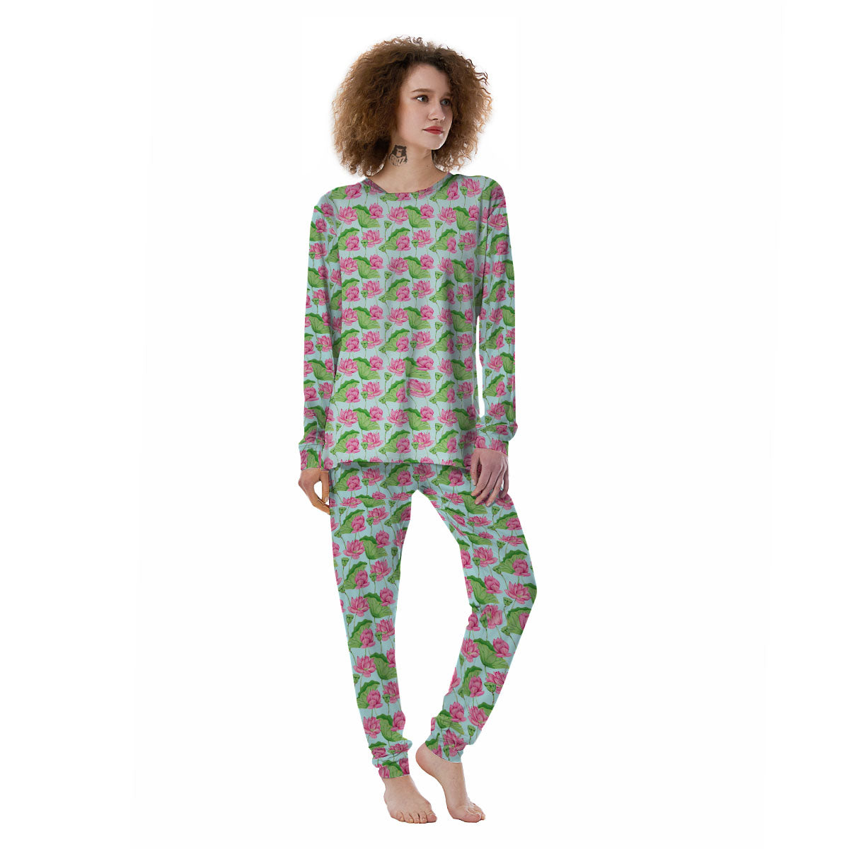 Lotus Leaf And Flower On The Water Print Pattern Women's Pajamas-grizzshop