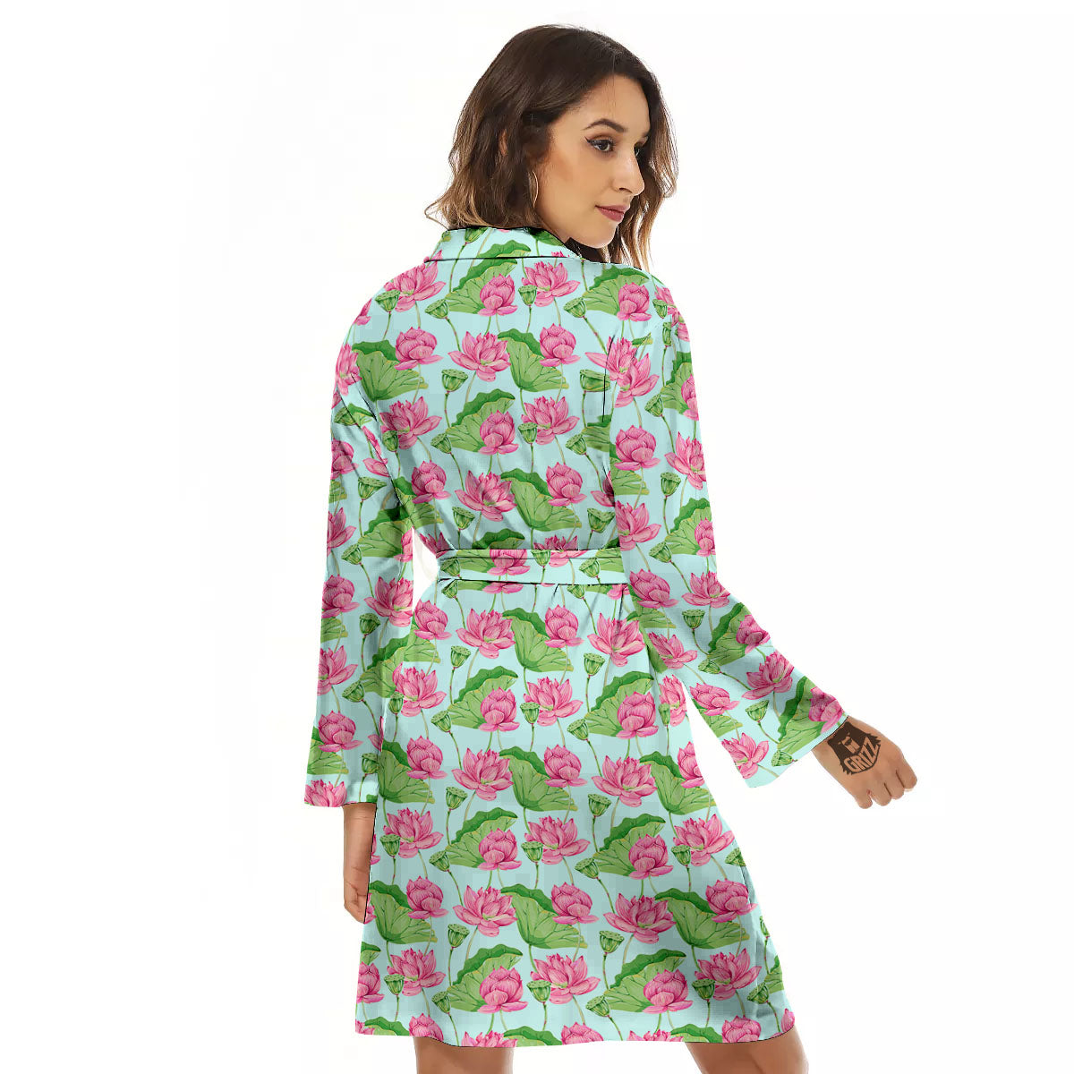 Lotus Leaf And Flower On The Water Print Pattern Women's Robe-grizzshop