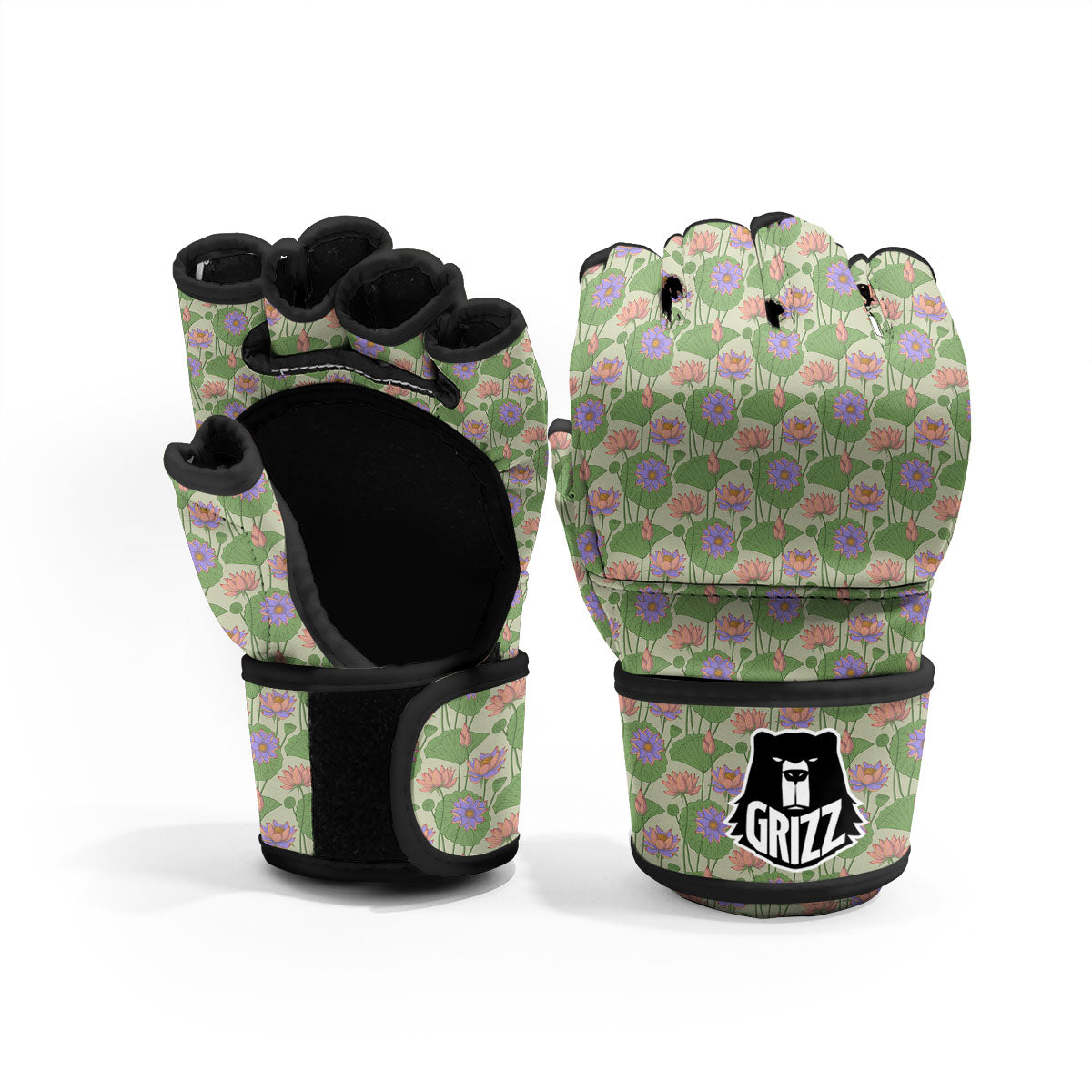 Lotus Leaf And Flower Print Pattern MMA Gloves-grizzshop