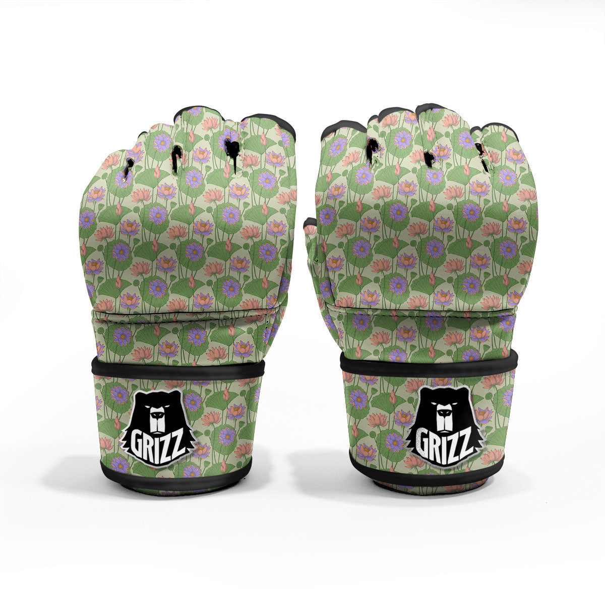 Lotus Leaf And Flower Print Pattern MMA Gloves-grizzshop
