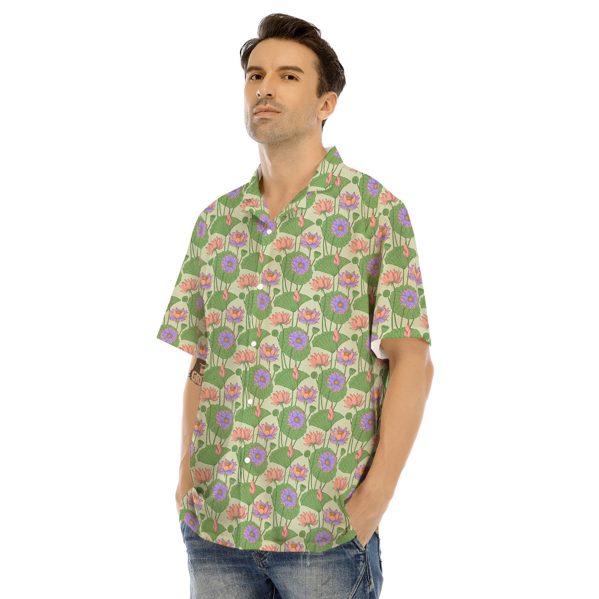 Lotus Leaf And Flower Print Pattern Men's Hawaiian Shirt-grizzshop