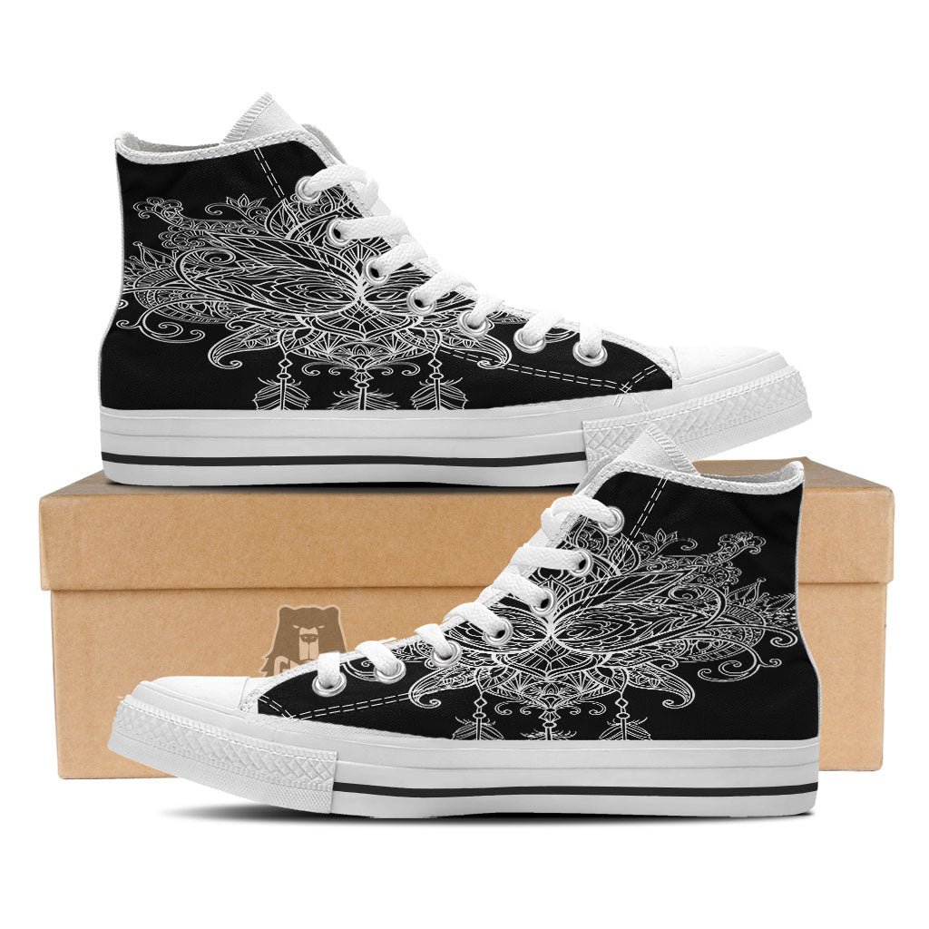 Lotus Mandala White And Black Print White High Top Shoes-grizzshop