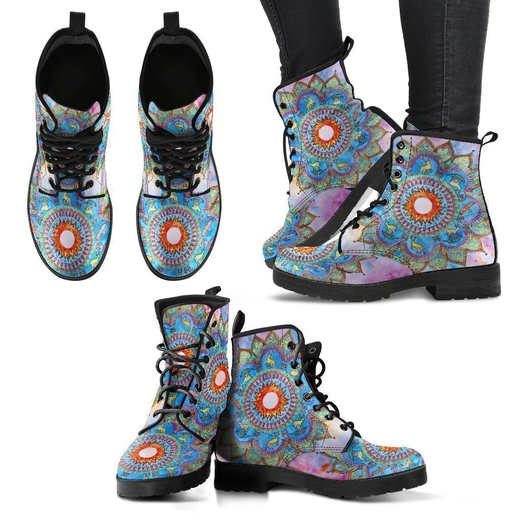 Lotus Mandala Women's Leather Boots-grizzshop