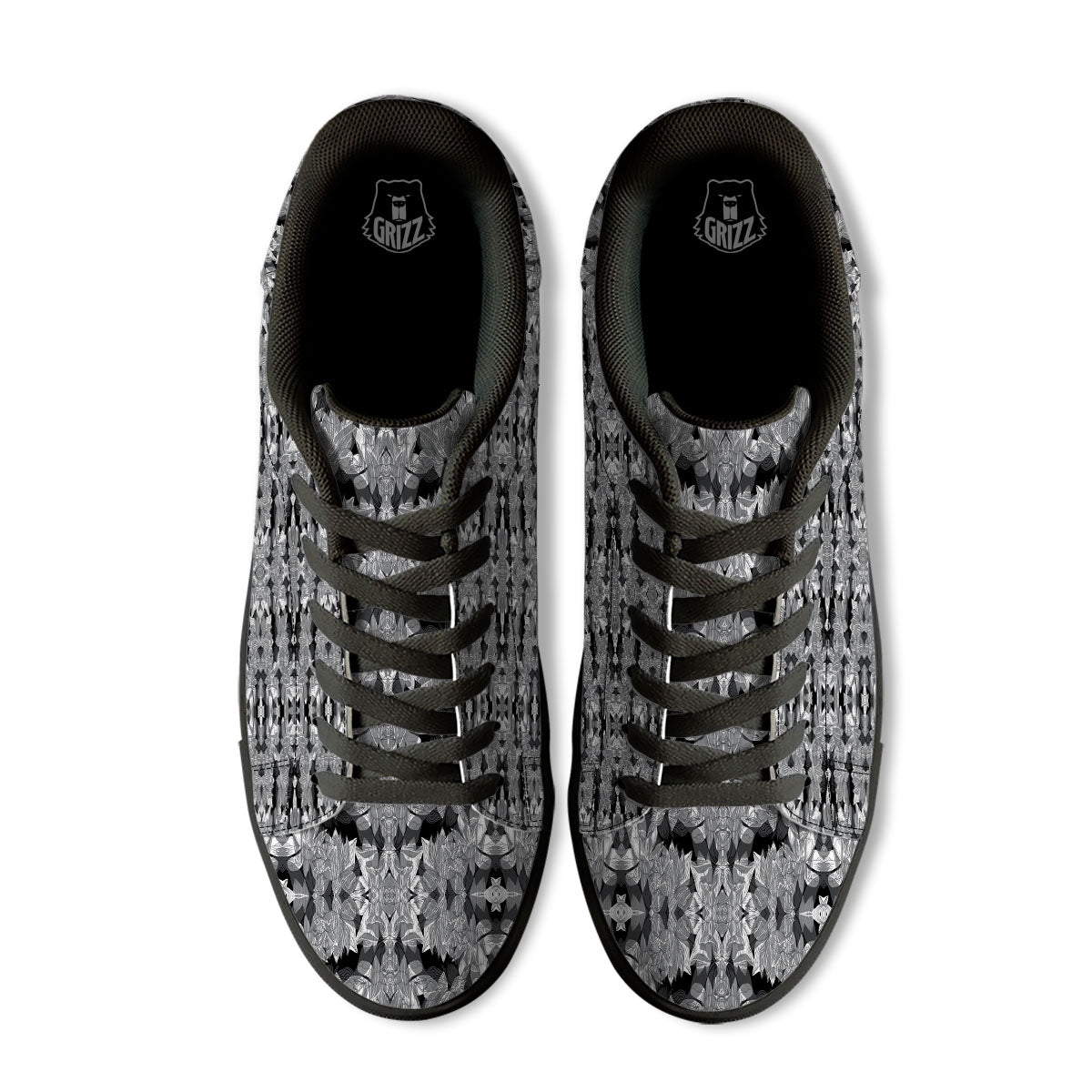 Lotus Monochrome Print Pattern Black Low Top Sneakers-grizzshop